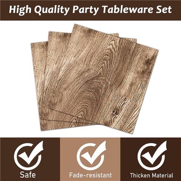 96Pcs Rustic Wooden Tree Party Supplies TablewareSet Lumberjack Party Decoration - Picture 4 of 6